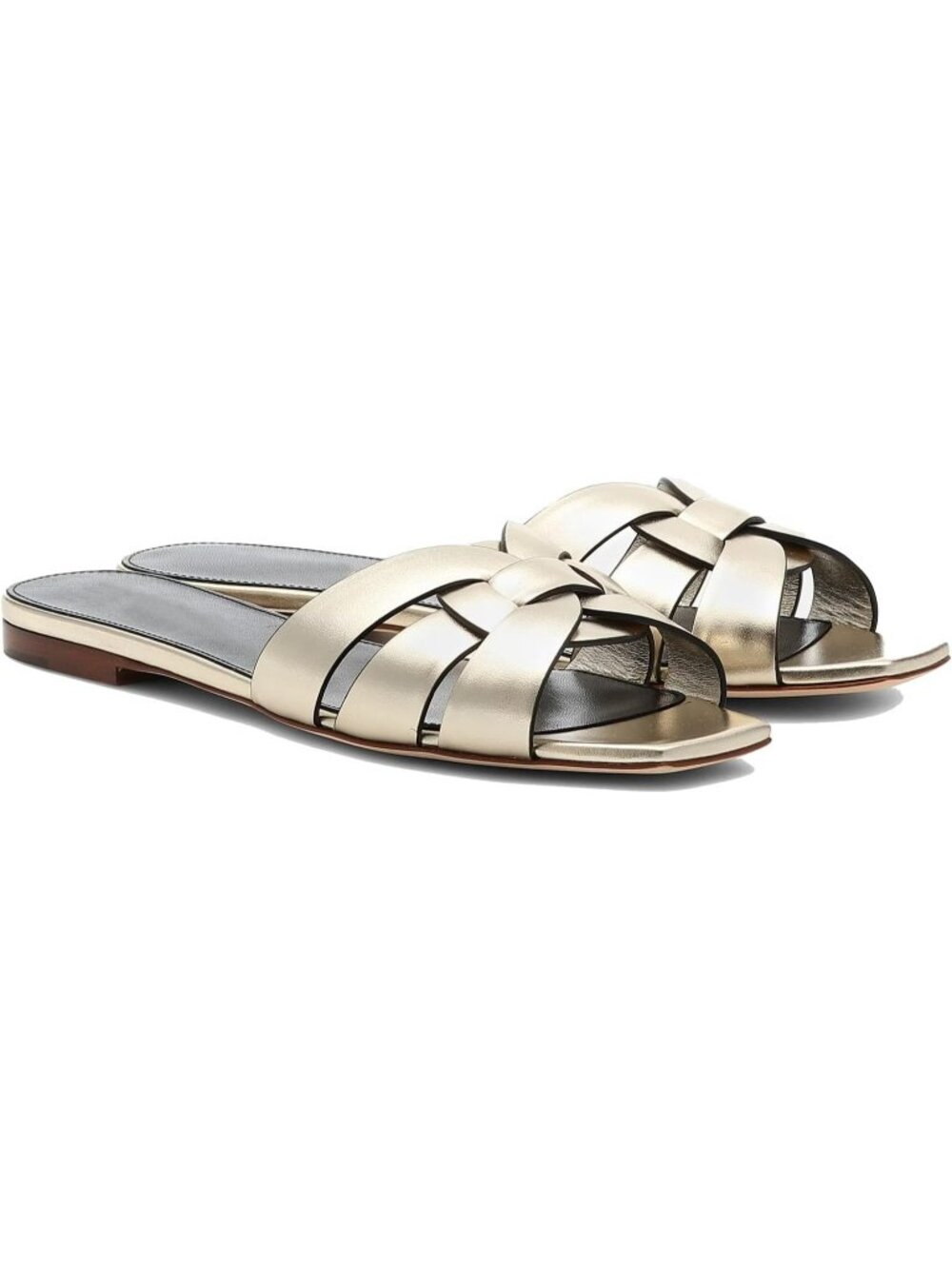 Women's Champagne Faux Leather Square Toe Comfortable Slip on Flats Slipper